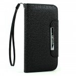 Wholesale LG G3 Flip Leather Wallet Case with Strap (Black)